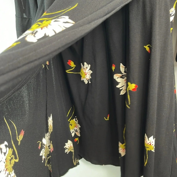 FREE PEOPLE Time On My Side Floral Print Wrap Dress Black Button Side Ruched L - Picture 7 of 12